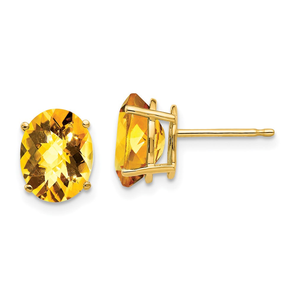 14K Gelbgold Ohrringe mit ovalem Citrin im Schachbrettschliff, 9x7mm