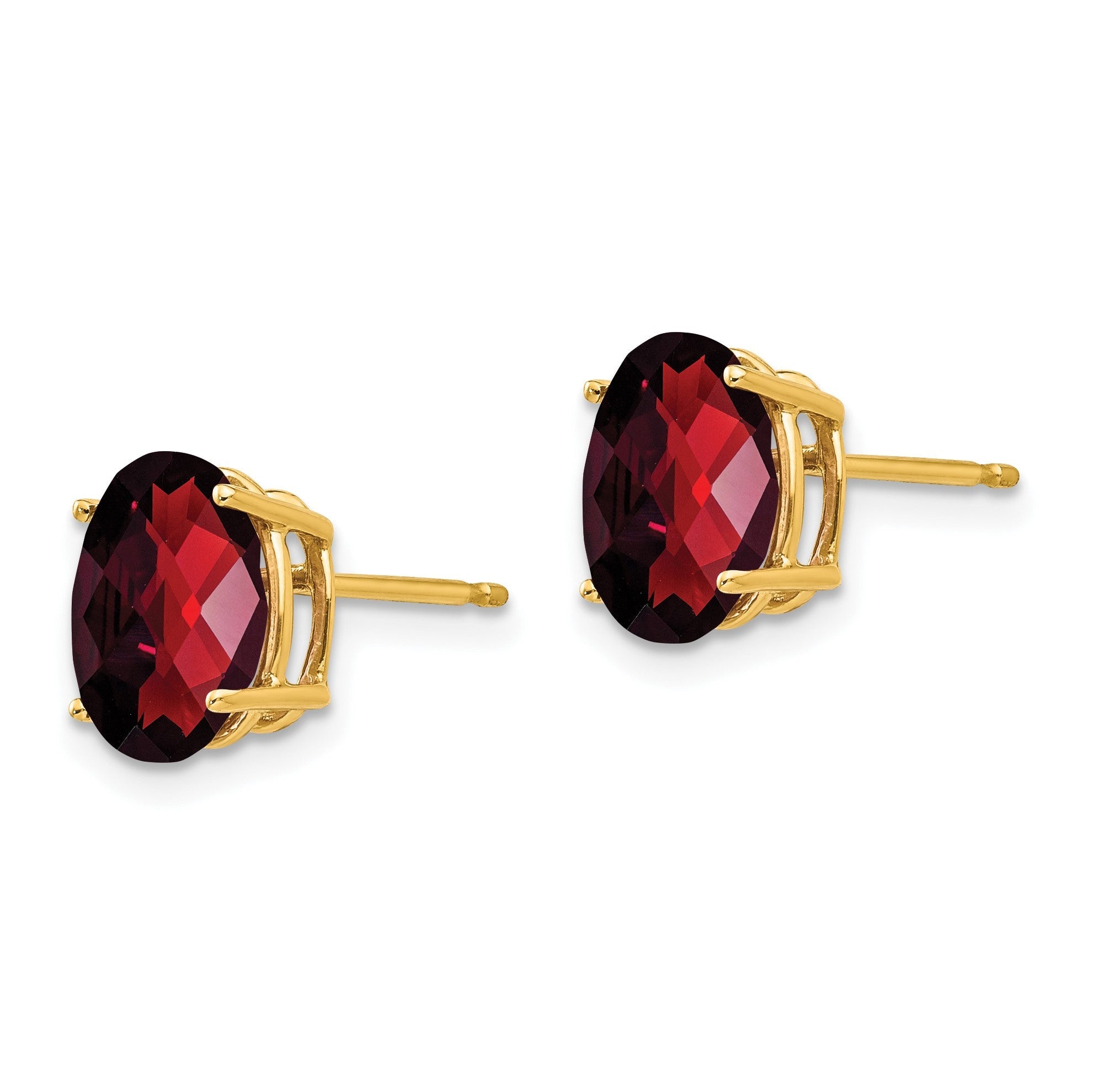 14K Gelbgold Ohrringe mit ovalem Granat im Karo-Schliff, 9 x 7 mm