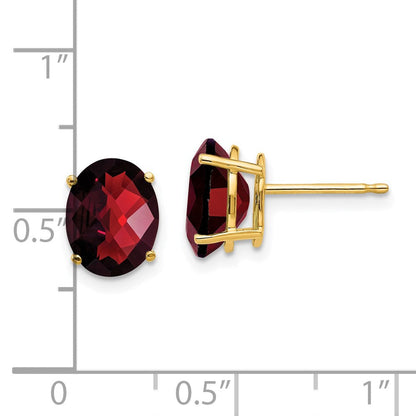 14K Gelbgold Ohrringe mit ovalem Granat im Karo-Schliff, 9 x 7 mm