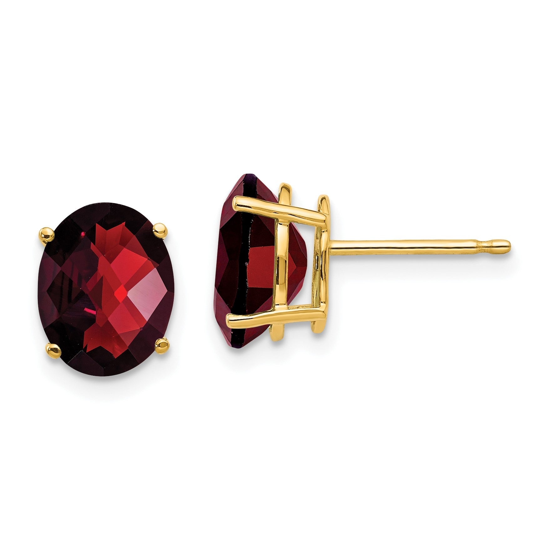 14K Gelbgold Ohrringe mit ovalem Granat im Karo-Schliff, 9 x 7 mm