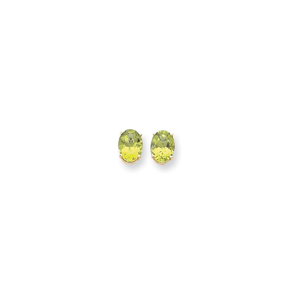 14K Gelbgold Ohrringe mit ovalem Peridot im Schachbrettschliff, 9x7mm