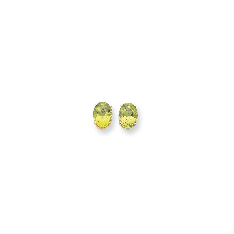 14K Gelbgold Ohrringe mit ovalem Peridot im Schachbrettschliff, 9x7mm