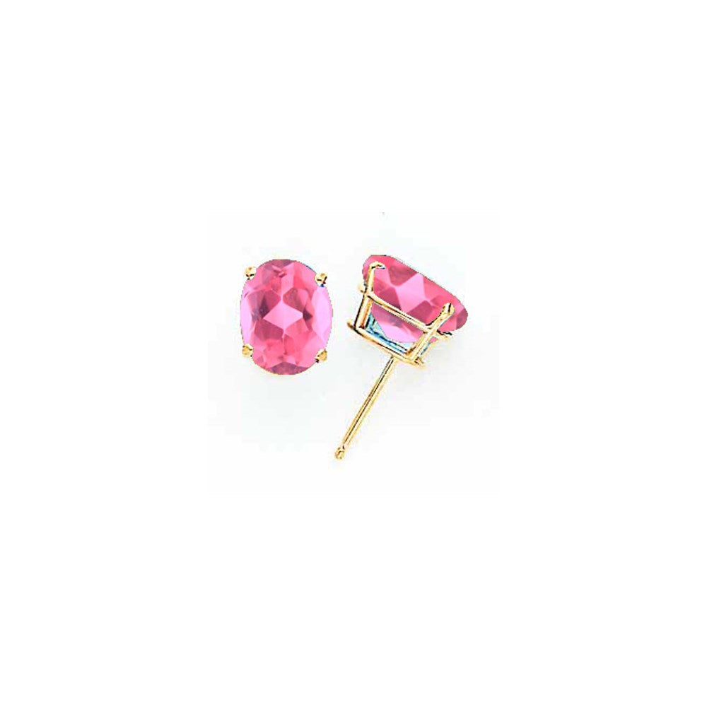 14K Gelbgold Ohrringe mit ovalem rosa Turmalin, 9 x 7 mm