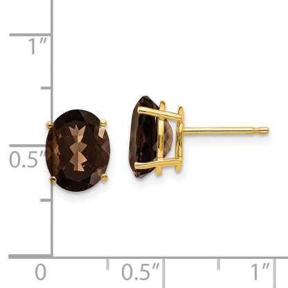 14K Gelbgold Ohrringe mit ovalem 9x7 mm Rauchquarz in Gelbgold