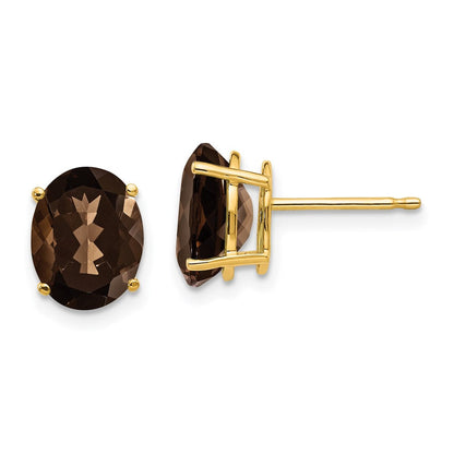 14K Gelbgold Ohrringe mit ovalem 9x7 mm Rauchquarz in Gelbgold