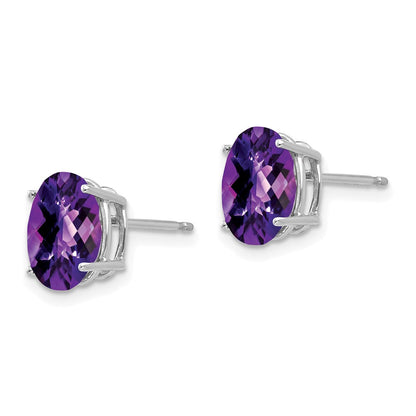 14K Weißgold Ohrringe mit Amethyst im Schachbrettschliff, oval, 9x7mm
