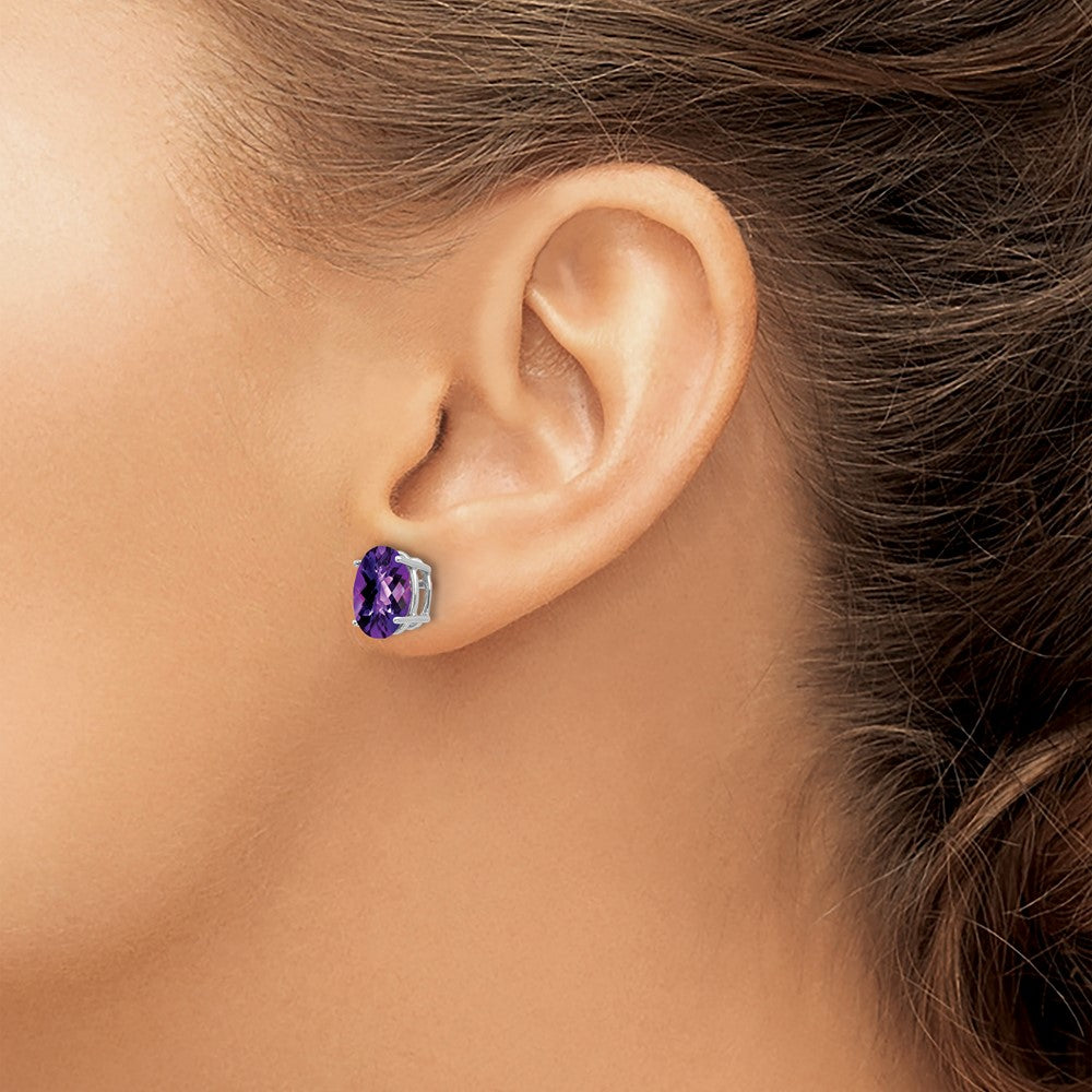 14K Weißgold Ohrringe mit Amethyst im Schachbrettschliff, oval, 9x7mm
