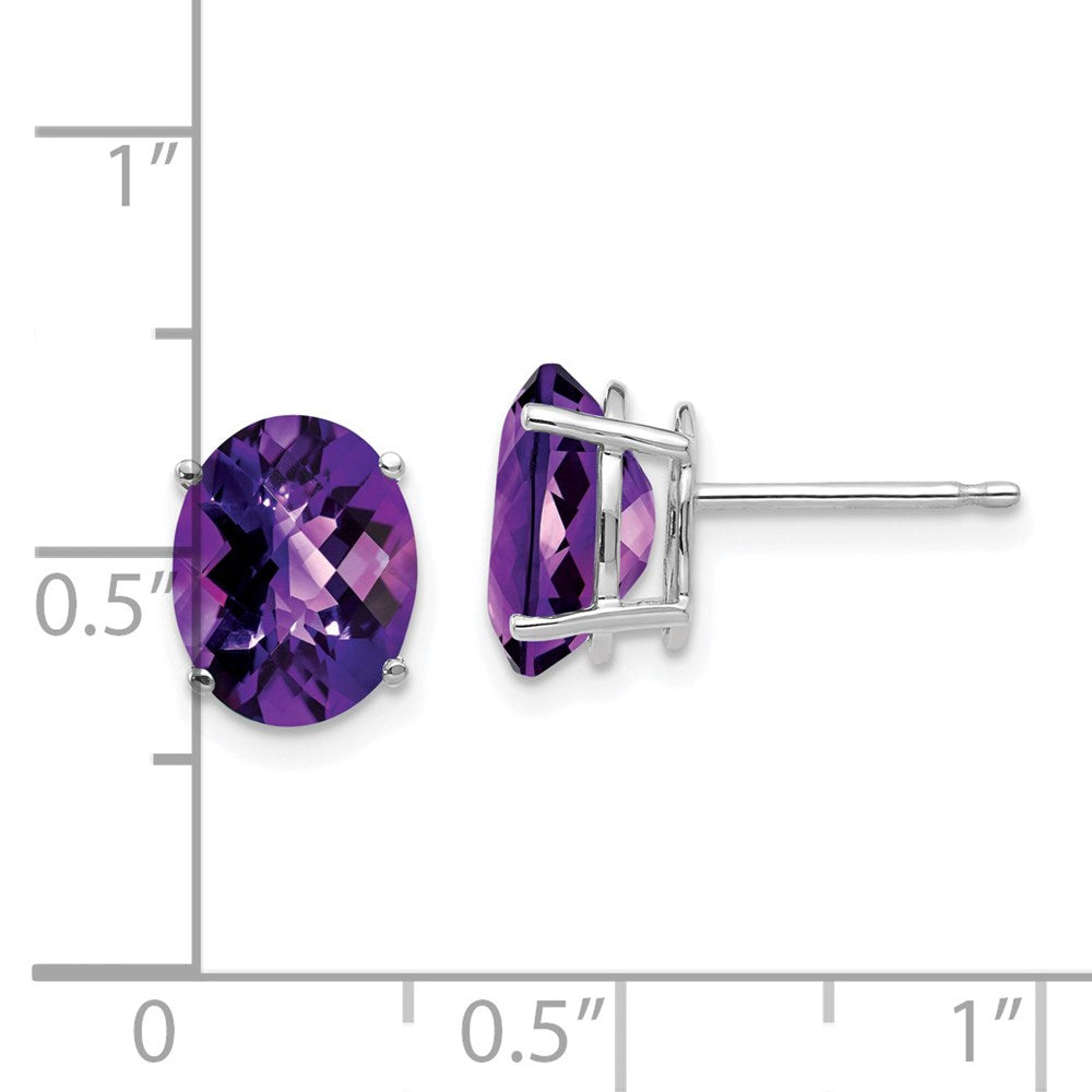 14K Weißgold Ohrringe mit Amethyst im Schachbrettschliff, oval, 9x7mm