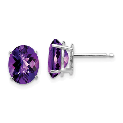 14K Weißgold Ohrringe mit Amethyst im Schachbrettschliff, oval, 9x7mm