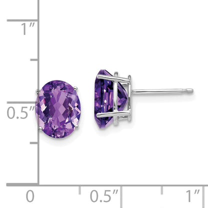 14K Weißgold Ohrringe mit ovalem Amethyst, 9x7 mm