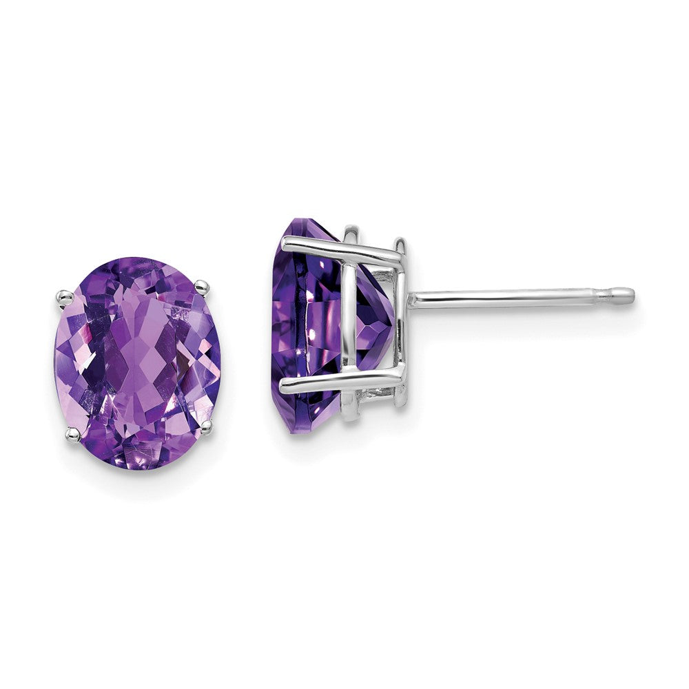 14K Weißgold Ohrringe mit ovalem Amethyst, 9x7 mm