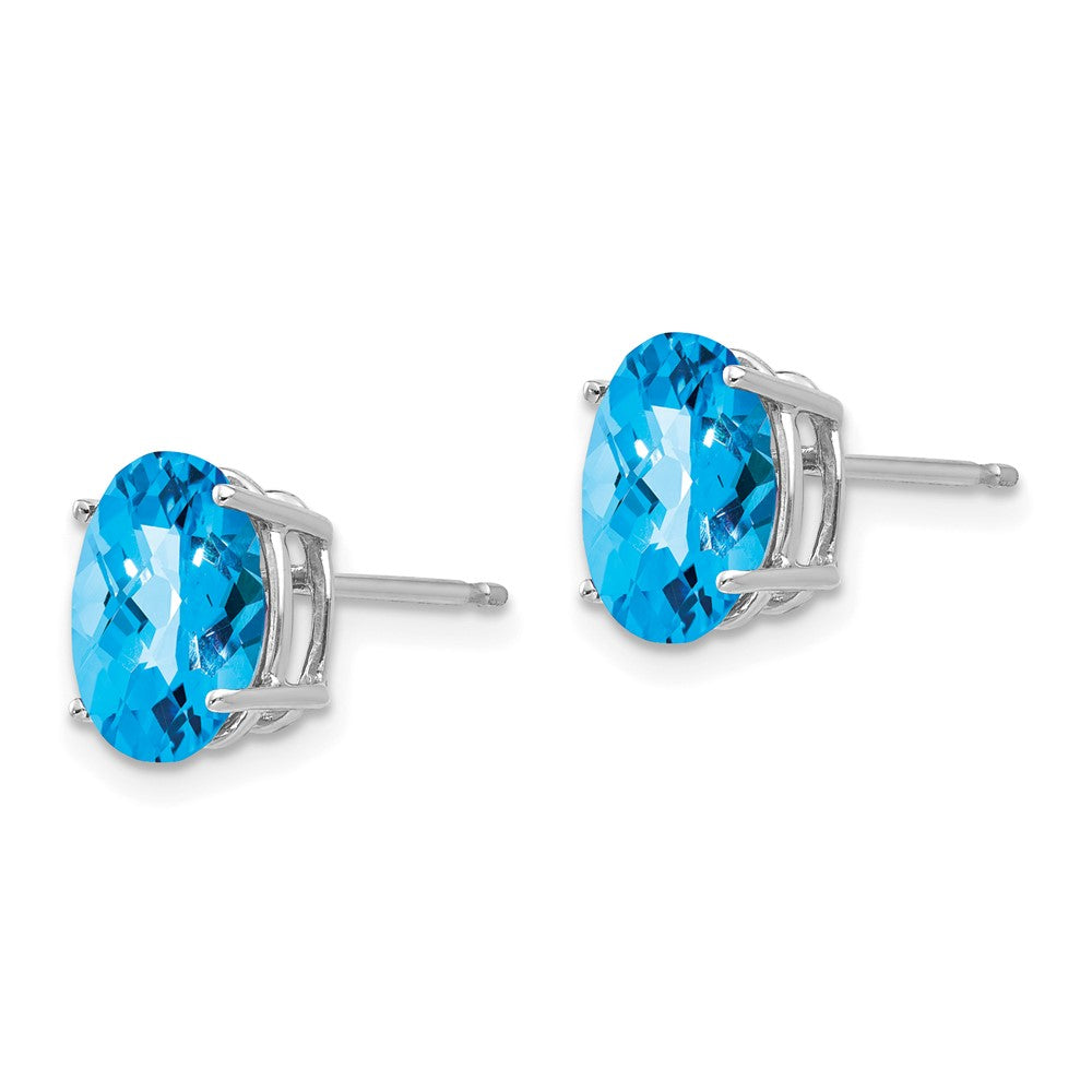 14K Weißgold Ohrringe mit ovalem Blautopas im Schachbrettschliff, 9x7mm