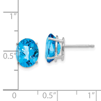 14K Weißgold Ohrringe mit ovalem Blautopas im Schachbrettschliff, 9x7mm
