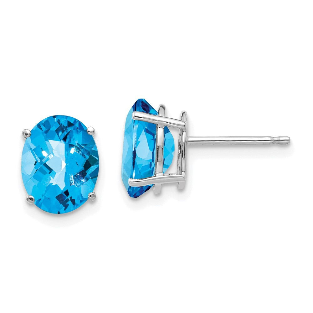 14K Weißgold Ohrringe mit ovalem Blautopas im Schachbrettschliff, 9x7mm