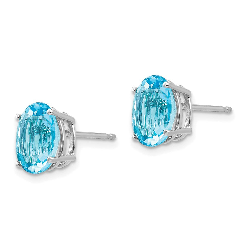 14K Weißgold Ohrringe mit ovalem Blautopas, 9 x 7 mm
