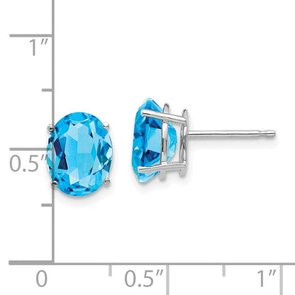 14K Weißgold Ohrringe mit ovalem Blautopas, 9 x 7 mm