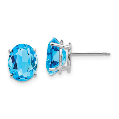 14K Weißgold Ohrringe mit ovalem Blautopas, 9 x 7 mm
