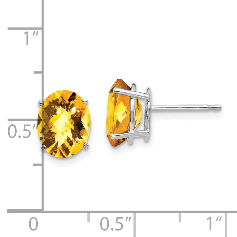 14K Weißgold Ohrringe mit Citrin im Karo-Schliff, oval, 9x7mm