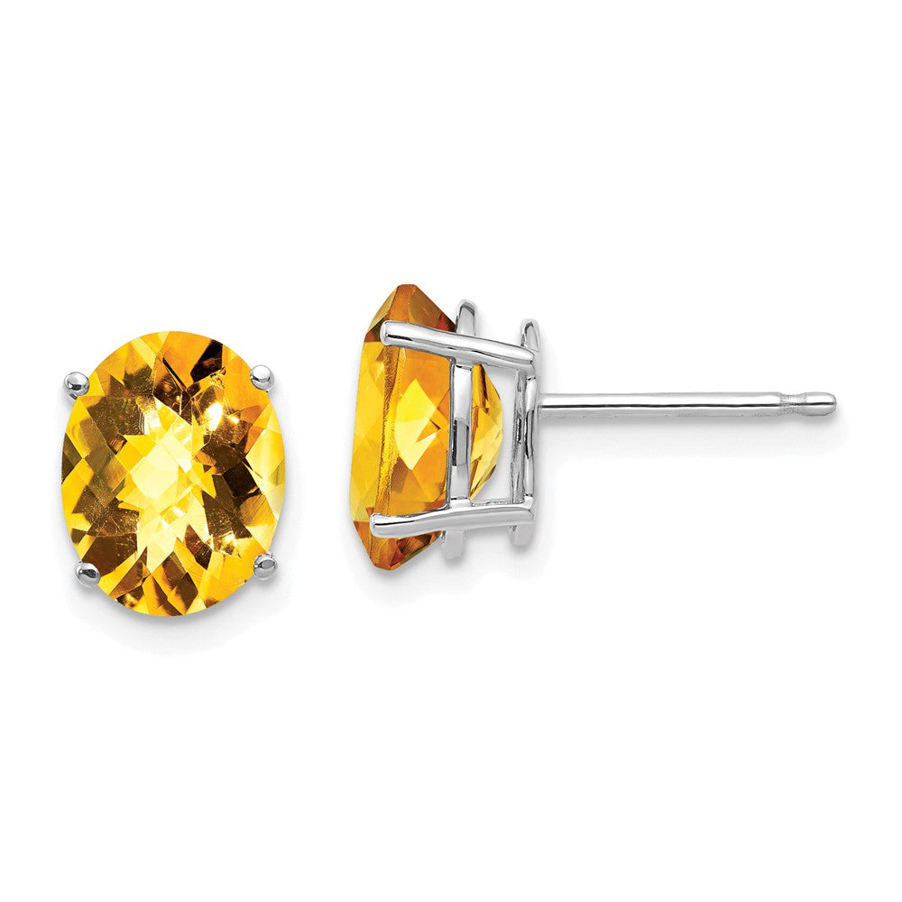 14K Weißgold Ohrringe mit Citrin im Karo-Schliff, oval, 9x7mm