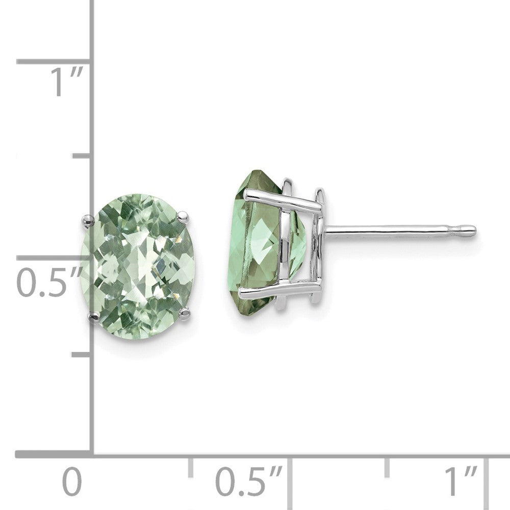 14K Weißgold Ohrringe mit 9 x 7 mm ovalem Karo-Schliff grünem Quarz