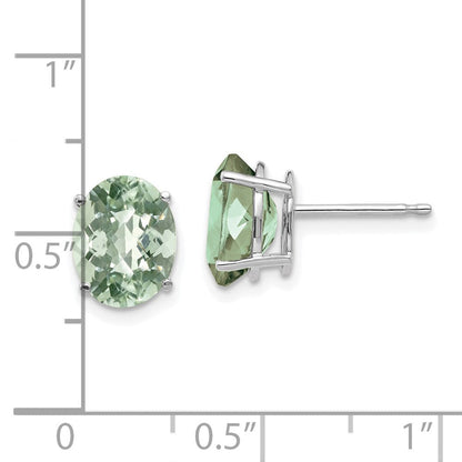 14K Weißgold Ohrringe mit 9 x 7 mm ovalem Karo-Schliff grünem Quarz