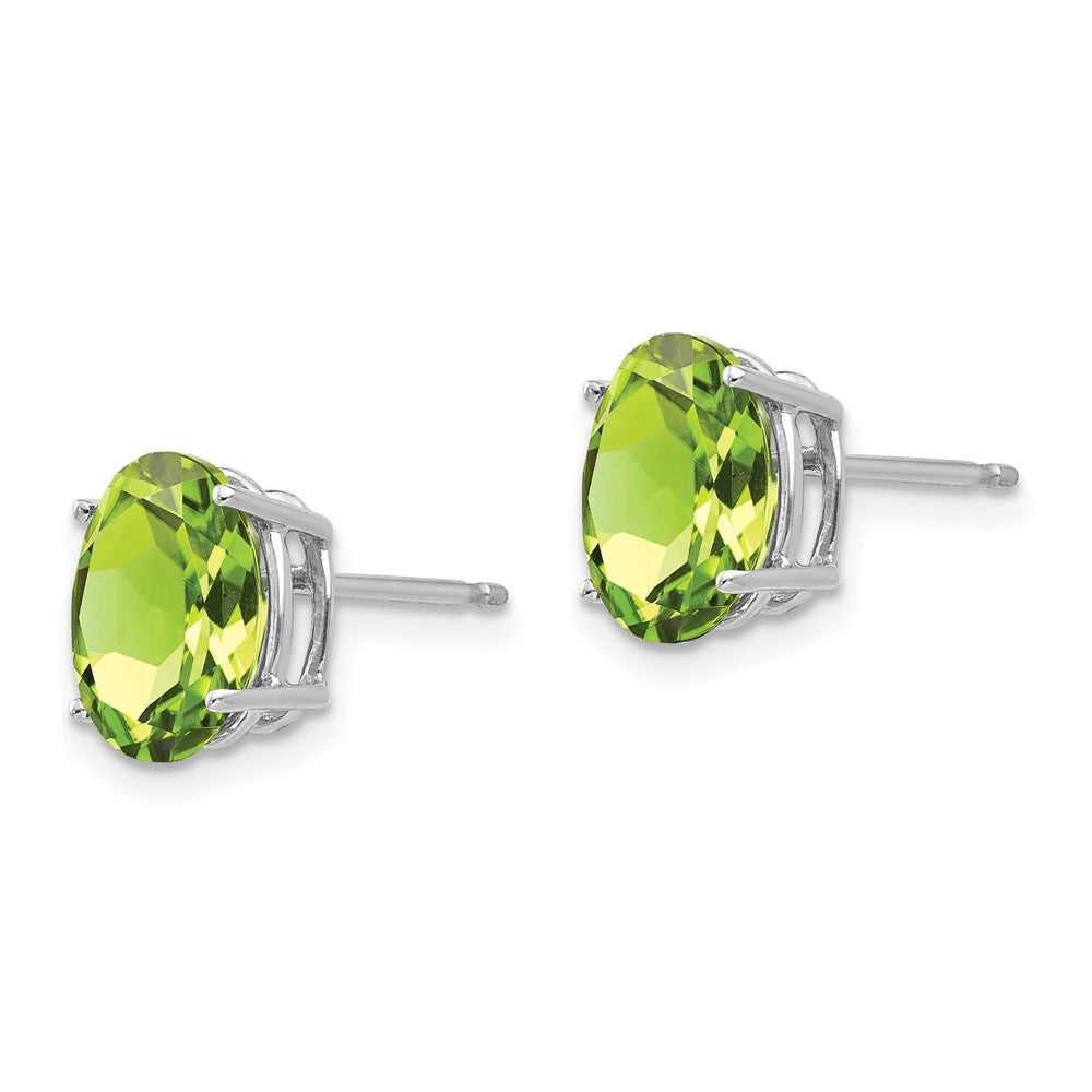 14K Weißgold Ohrringe mit ovalem Peridot, 9x7 mm