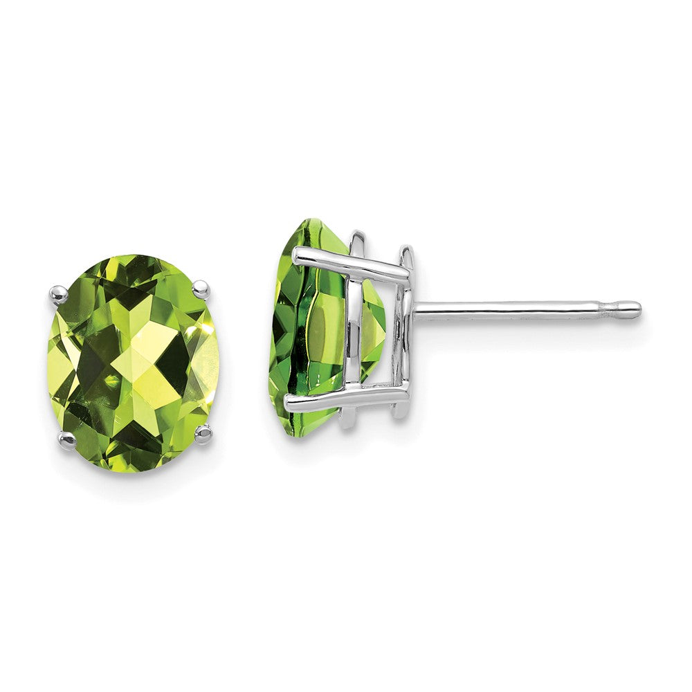 14K Weißgold Ohrringe mit ovalem Peridot, 9x7 mm