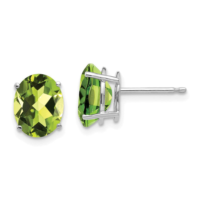 14K Weißgold Ohrringe mit ovalem Peridot, 9x7 mm