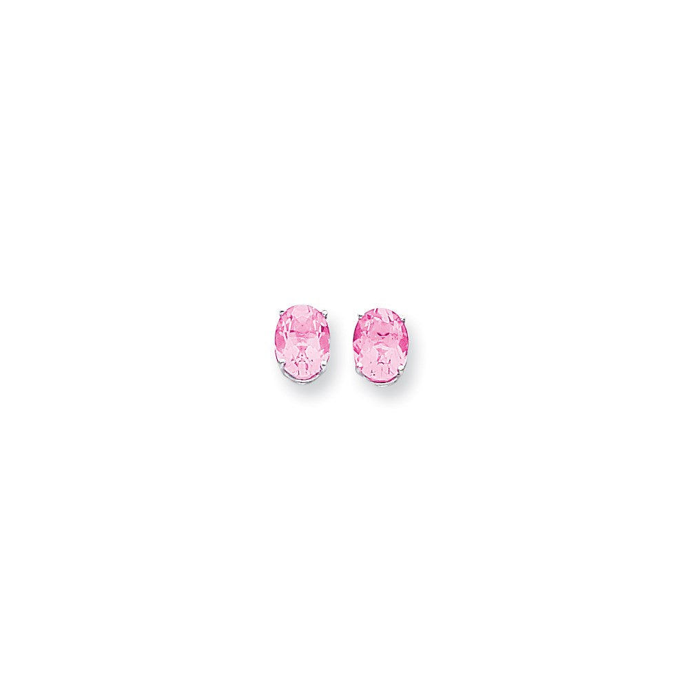14K Weißgold Ohrringe mit ovalem rosa Turmalin, 9 x 7 mm