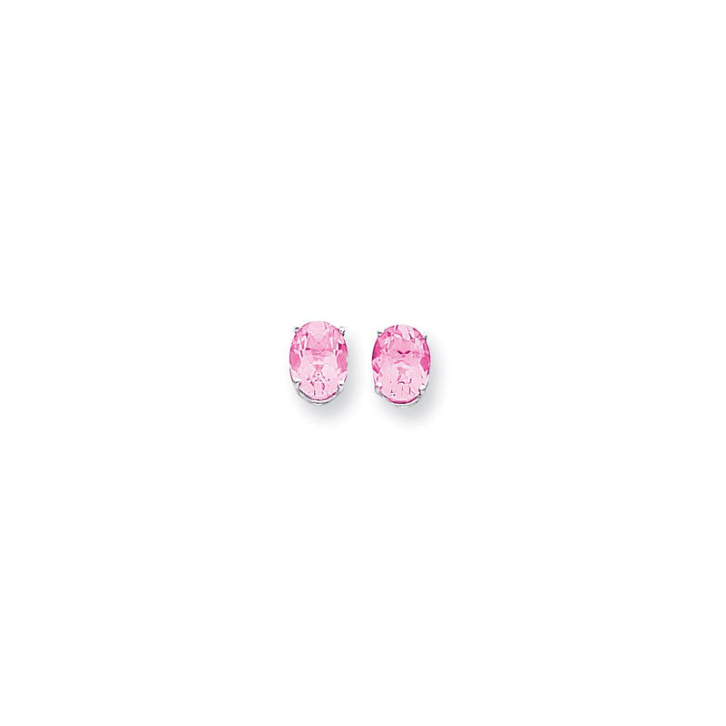 14K Weißgold Ohrringe mit ovalem rosa Turmalin, 9 x 7 mm