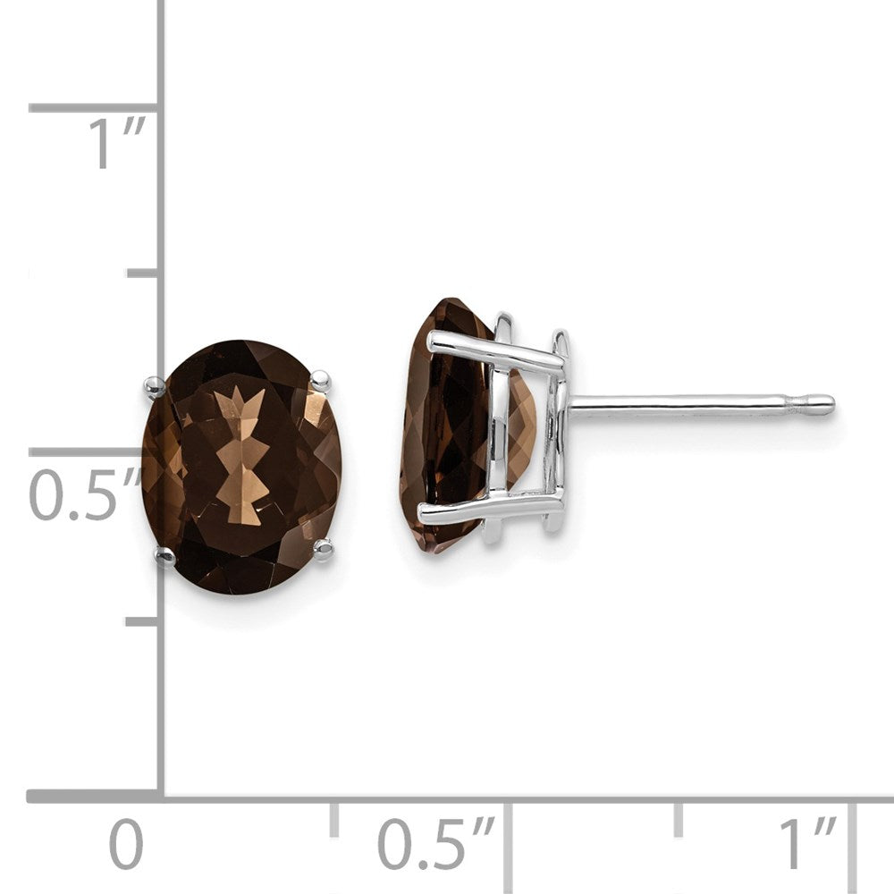 14K Weißgold Ohrringe mit ovalem rauchgelbem Quarz, 9x7 mm, Gelbgold