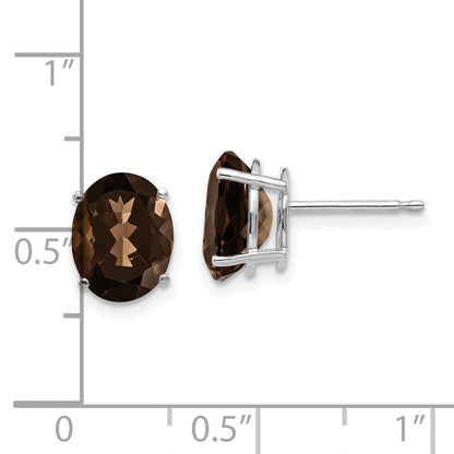 14K Weißgold Ohrringe mit ovalem rauchgelbem Quarz, 9x7 mm, Gelbgold
