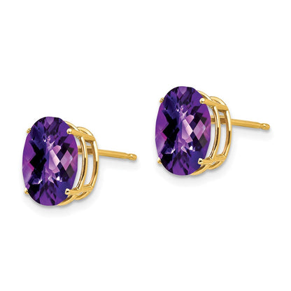14K Gelbgold Ovale Amethyst-Ohrringe mit Karo-Schliff, 10 x 8 mm