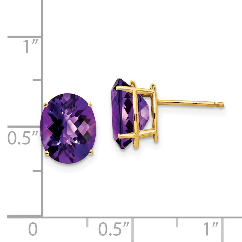 14K Gelbgold Ovale Amethyst-Ohrringe mit Karo-Schliff, 10 x 8 mm