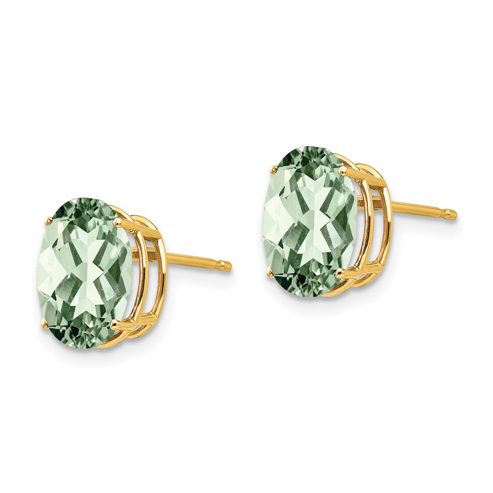 14K Gelbgold Ohrringe mit 10x8 mm ovalem grünem Quarz