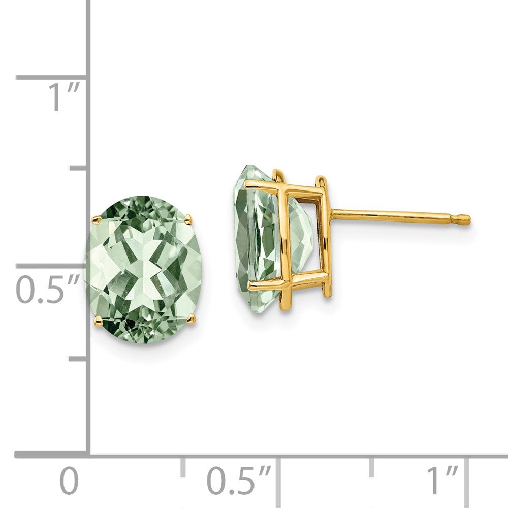 14K Gelbgold Ohrringe mit 10x8 mm ovalem grünem Quarz