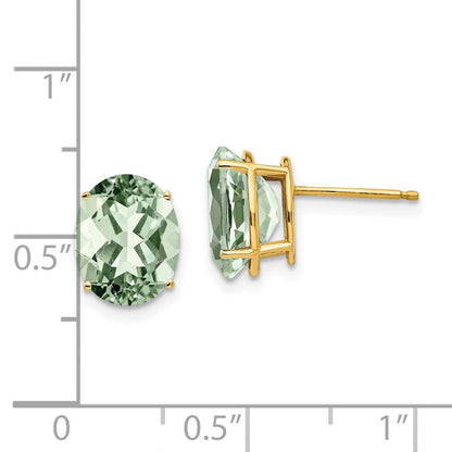 14K Gelbgold Ohrringe mit 10x8 mm ovalem grünem Quarz