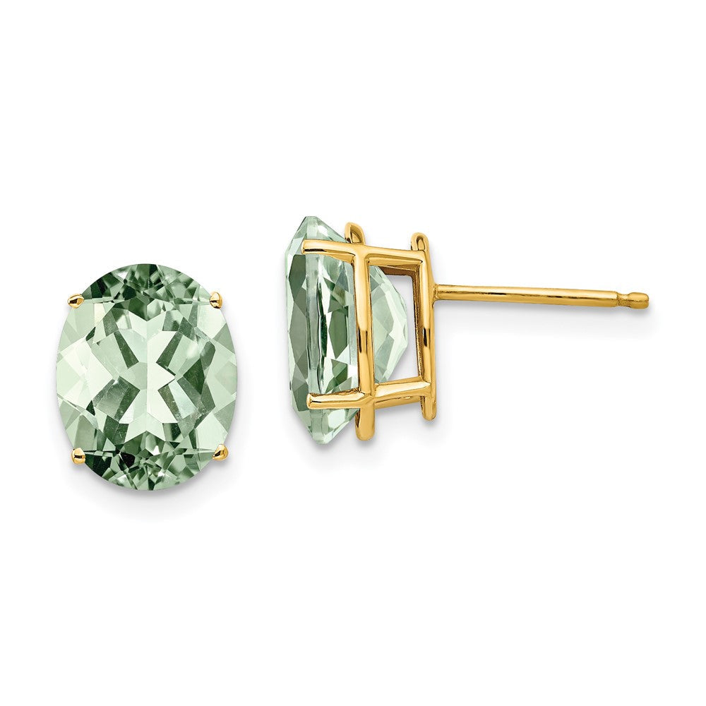 14K Gelbgold Ohrringe mit 10x8 mm ovalem grünem Quarz