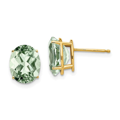 14K Gelbgold Ohrringe mit 10x8 mm ovalem grünem Quarz