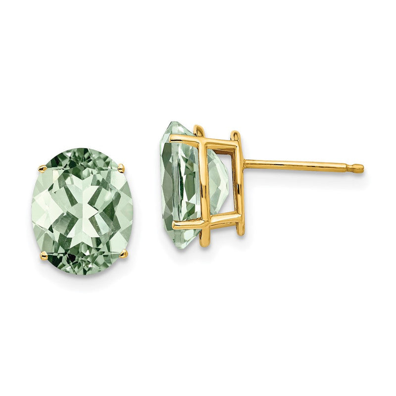 14K Gelbgold Ohrringe mit 10x8 mm ovalem grünem Quarz