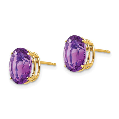 14K Gelbgold Ohrringe mit ovalem Amethyst, 10 x 8 mm