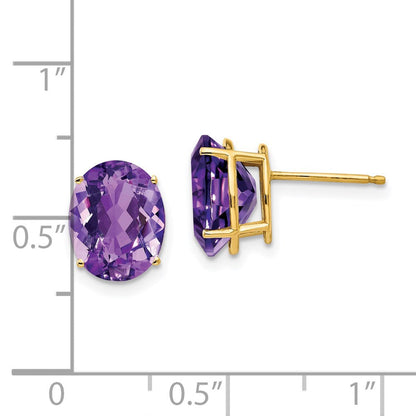 14K Gelbgold Ohrringe mit ovalem Amethyst, 10 x 8 mm