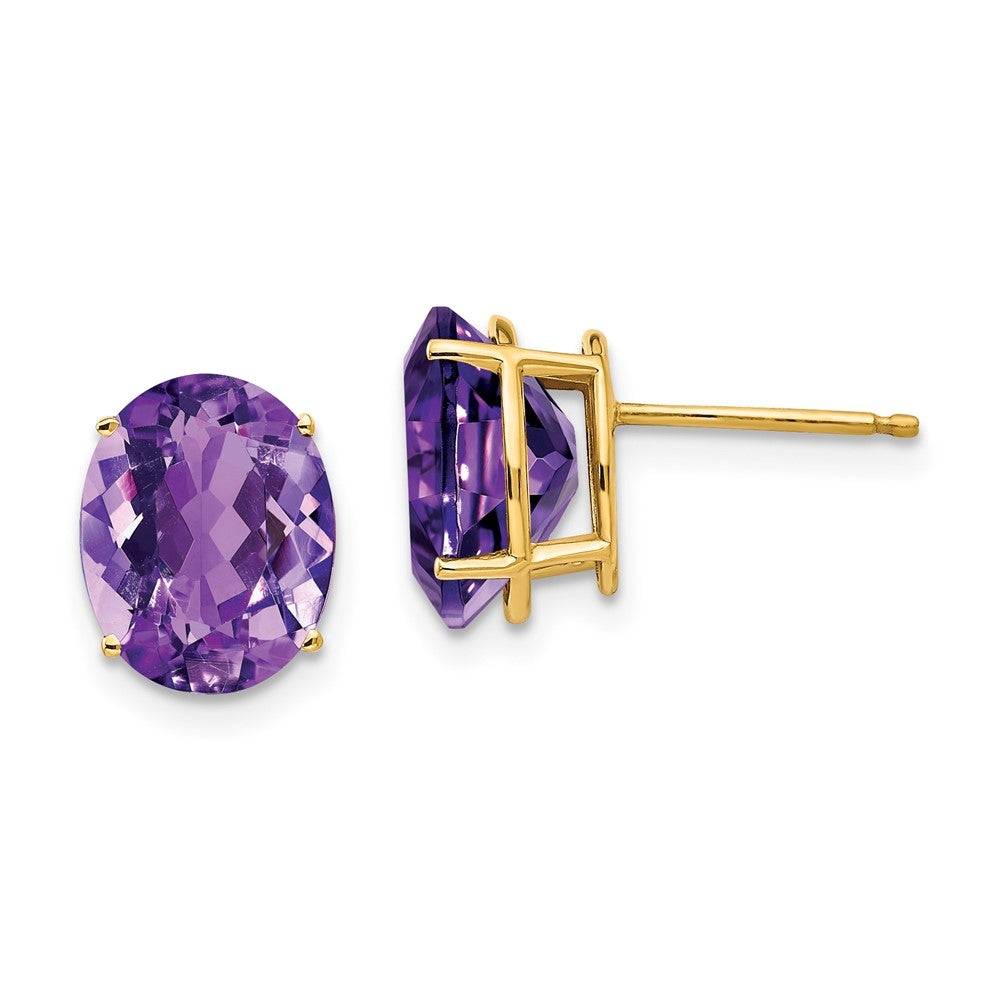 14K Gelbgold Ohrringe mit ovalem Amethyst, 10 x 8 mm