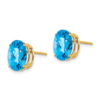 14K Gelbgold Ohrringe mit ovalem Blautopas im Schachbrettschliff, 10 x 8 mm
