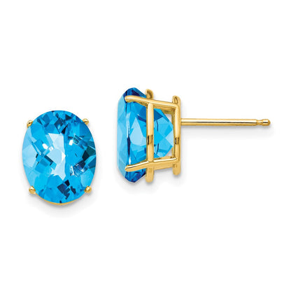 14K Gelbgold Ohrringe mit ovalem Blautopas im Schachbrettschliff, 10 x 8 mm
