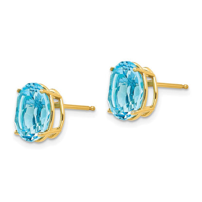14K Gelbgold Ohrringe mit ovalem blauem Topas, 10x8 mm