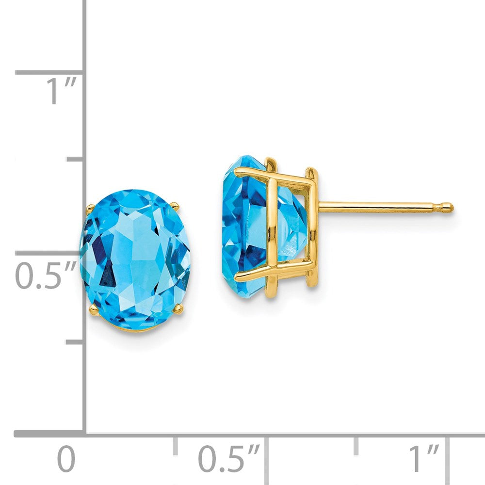 14K Gelbgold Ohrringe mit ovalem blauem Topas, 10x8 mm