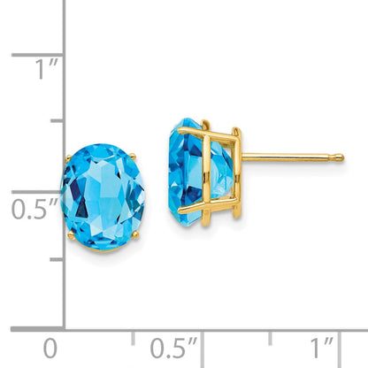 14K Gelbgold Ohrringe mit ovalem blauem Topas, 10x8 mm