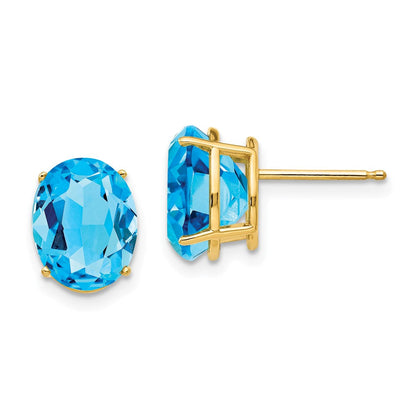 14K Gelbgold Ohrringe mit ovalem blauem Topas, 10x8 mm