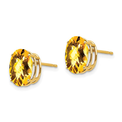 14K Gelbgold Ohrringe mit ovalem Citrin im Schachbrettschliff, 10 x 8 mm